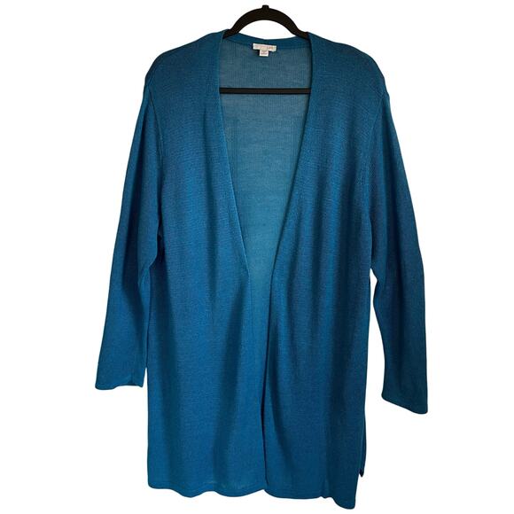 J. Jill  Sweater Linen Blend Open Front Longline Cardigan Blue Sz 2X Lagenlook - Picture 1 of 10